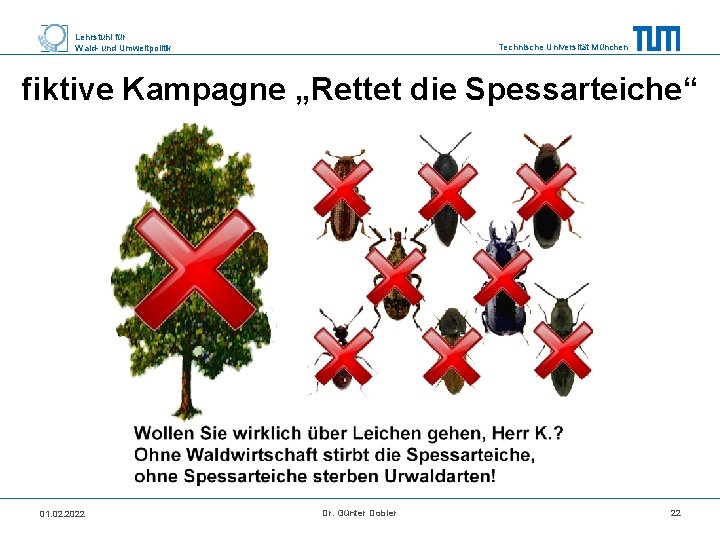 Lehrstuhl für Wald- und Umweltpolitik Technische Universität München fiktive Kampagne „Rettet die Spessarteiche“ 01.