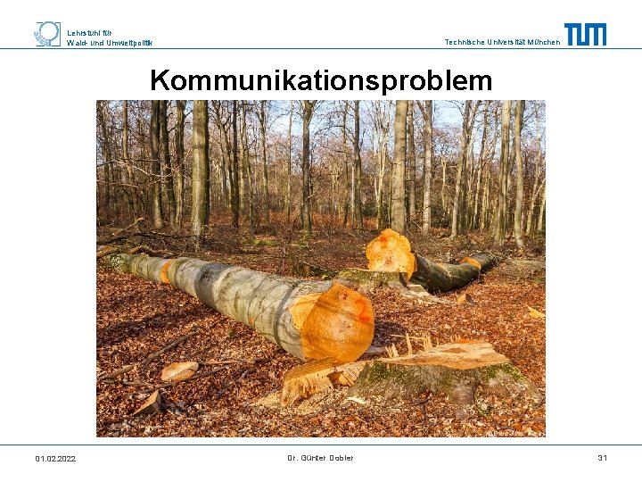 Lehrstuhl für Wald- und Umweltpolitik Technische Universität München Kommunikationsproblem 01. 02. 2022 Dr. Günter
