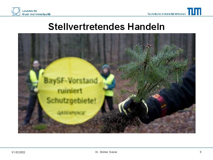 Lehrstuhl für Wald- und Umweltpolitik Technische Universität München Stellvertretendes Handeln 01. 02. 2022 Dr.