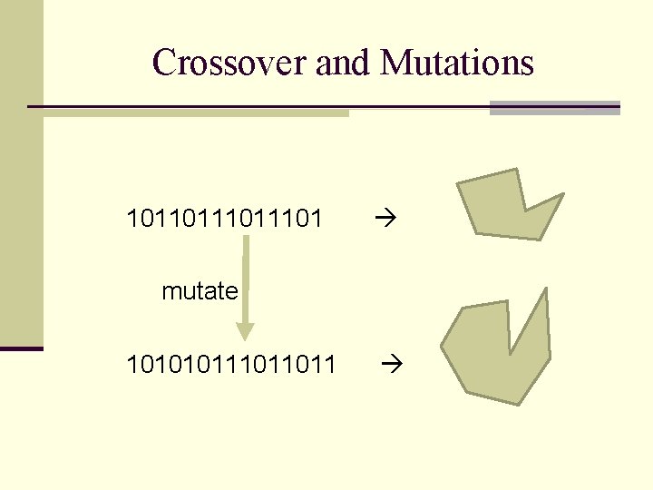 Crossover and Mutations 1011011101 mutate 10101011011 