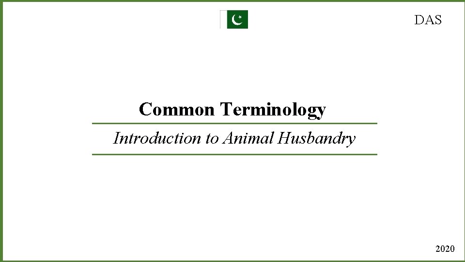 DAS Common Terminology Introduction to Animal Husbandry 2020 