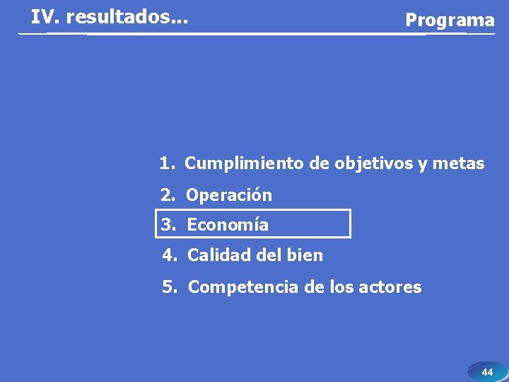 IV. resultados. . . Programa 1. Cumplimiento de objetivos y metas 2. Operación 3.