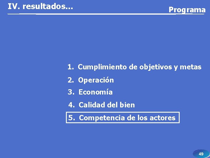 IV. resultados. . . Programa 1. Cumplimiento de objetivos y metas 2. Operación 3.