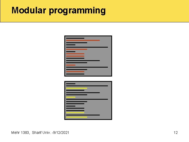 Modular programming Mehr 1383, Sharif Univ. 9/12/2021 12 