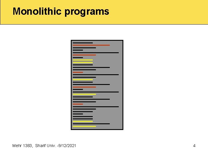 Monolithic programs Mehr 1383, Sharif Univ. 9/12/2021 4 