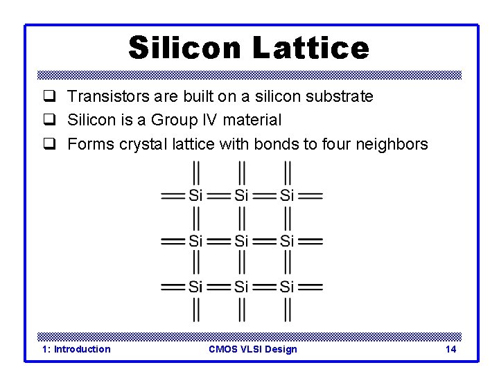 Silicon Lattice q Transistors are built on a silicon substrate q Silicon is a