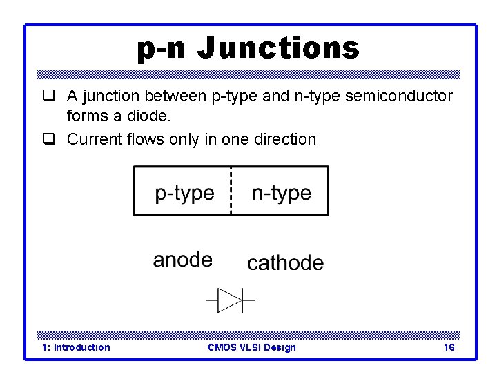 p-n Junctions q A junction between p-type and n-type semiconductor forms a diode. q