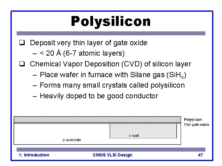 Polysilicon q Deposit very thin layer of gate oxide – < 20 Å (6