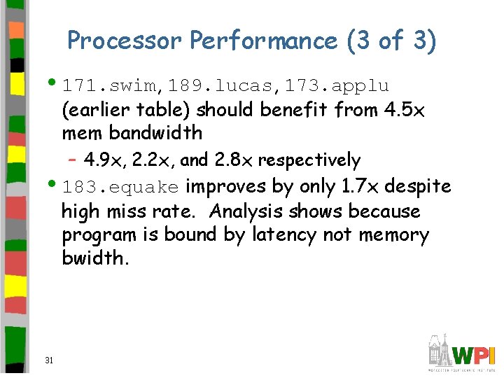 Processor Performance (3 of 3) • 171. swim, 189. lucas, 173. applu (earlier table)