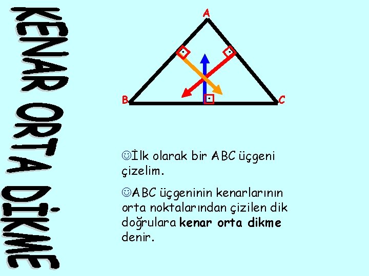 A . B . . C Jİlk olarak bir ABC üçgeni çizelim. JABC üçgeninin