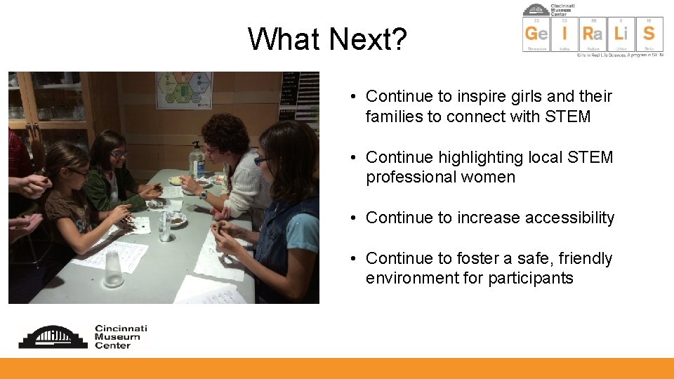What Next? • Continue to inspire girls and their families to connect with STEM