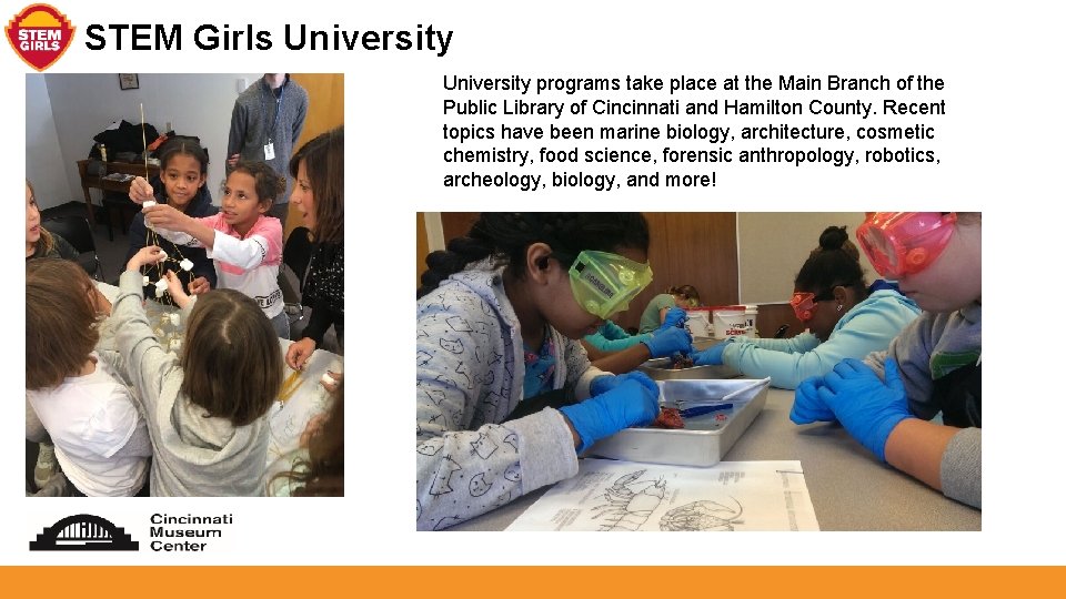 STEM Girls University programs take place at the Main Branch of the Public Library