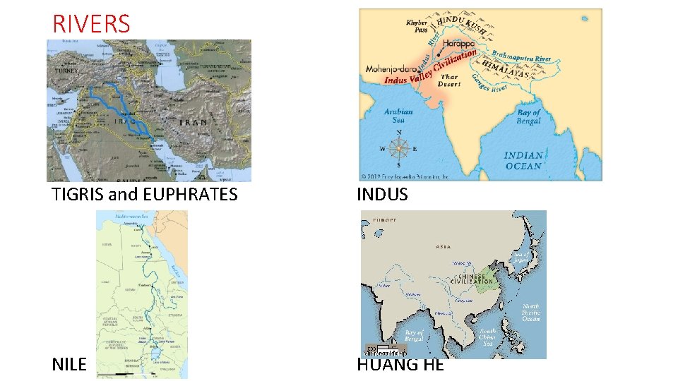 RIVERS TIGRIS and EUPHRATES INDUS NILE HUANG HE 