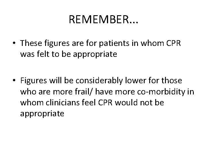 REMEMBER. . . • These figures are for patients in whom CPR was felt