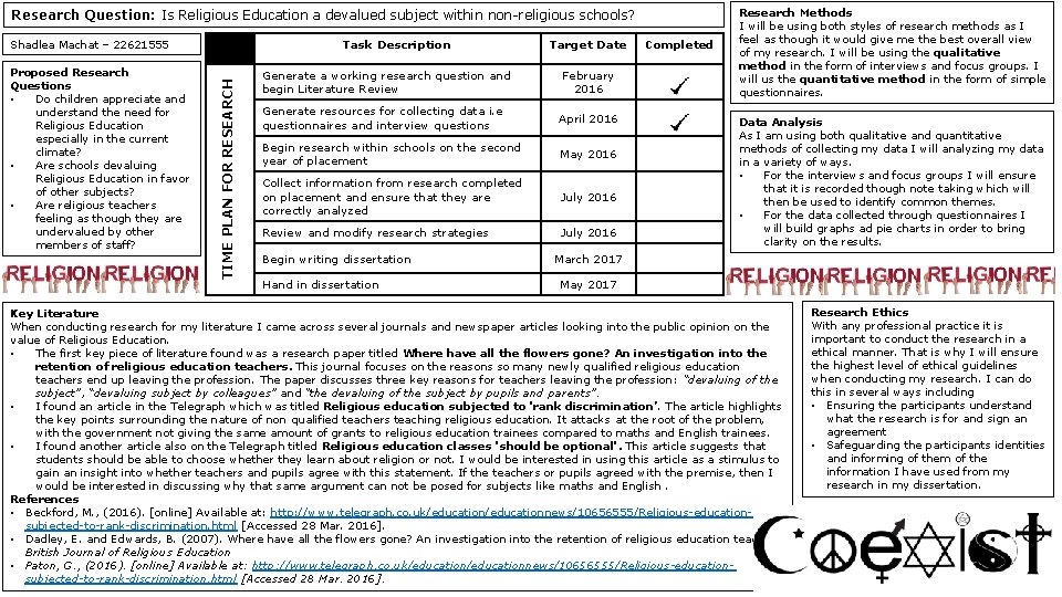 Research Question: Is Religious Education a devalued subject within non-religious schools? Task Description Proposed