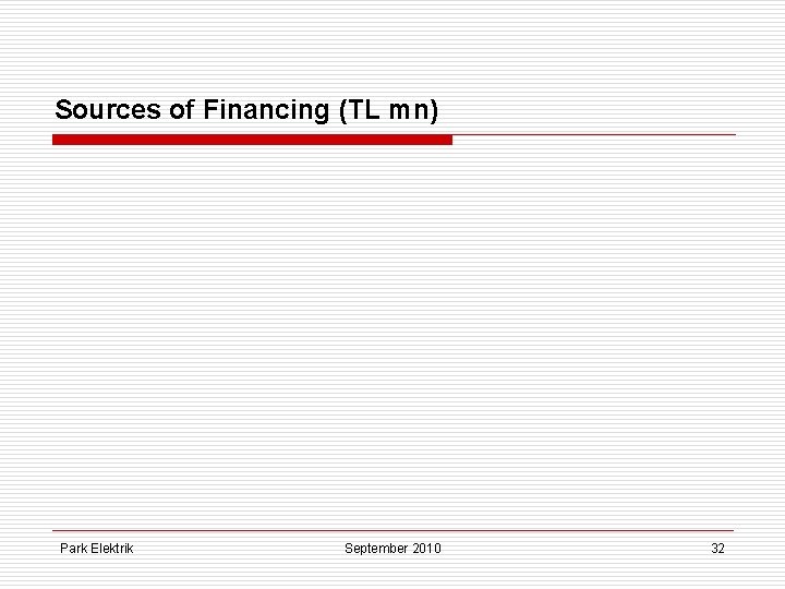 Sources of Financing (TL mn) Park Elektrik September 2010 32 