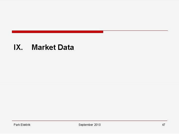 IX. Park Elektrik Market Data September 2010 47 