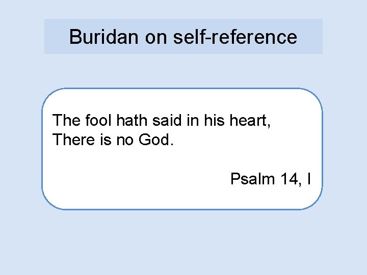 Buridan on self-reference The fool hath said in his heart, There is no God.