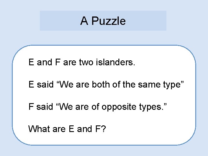 A Puzzle E and F are two islanders. E said “We are both of