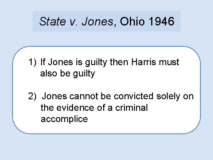 Buridan’s Ass 1946 State v. Jones, Ohio 1) If Jones is guilty then Harris