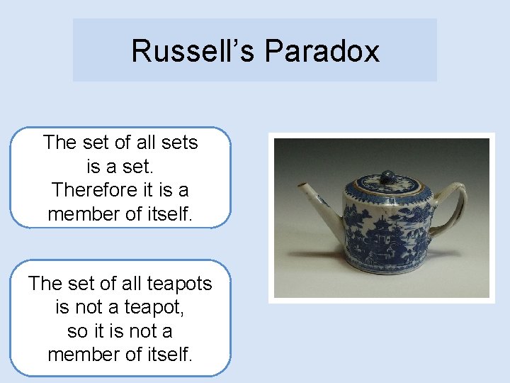 Russell’s Paradox The set of all sets is a set. Therefore it is a