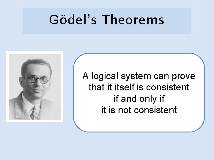 Gödel’s Theorems A logical system can prove that it itself is consistent if and