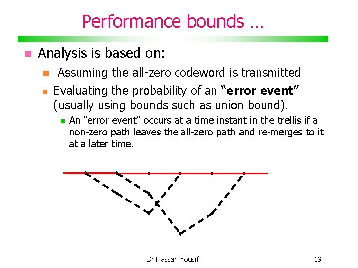 Performance bounds … Analysis is based on: Assuming the all-zero codeword is transmitted Evaluating