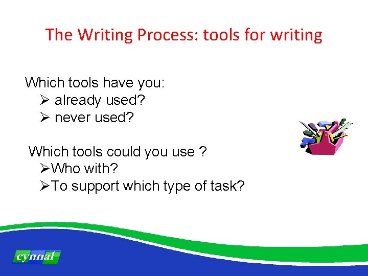 The Writing Process: tools for writing Which tools have you: Ø already used? Ø