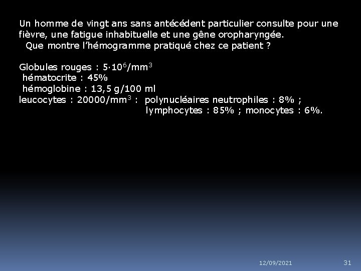 Un homme de vingt ans sans antécédent particulier consulte pour une fièvre, une fatigue