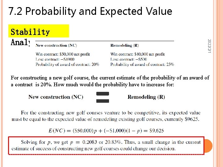 7. 2 Probability and Expected Value 2022/2/1 Stability Analysis For constructing a new golf