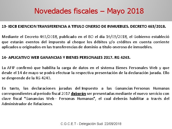 Novedades fiscales – Mayo 2018 13 - IDCB EXENCION TRANSFERENCIA A TITULO ONERSO DE Novedades fiscales – Mayo 2018 13 - IDCB EXENCION TRANSFERENCIA A TITULO ONERSO DE