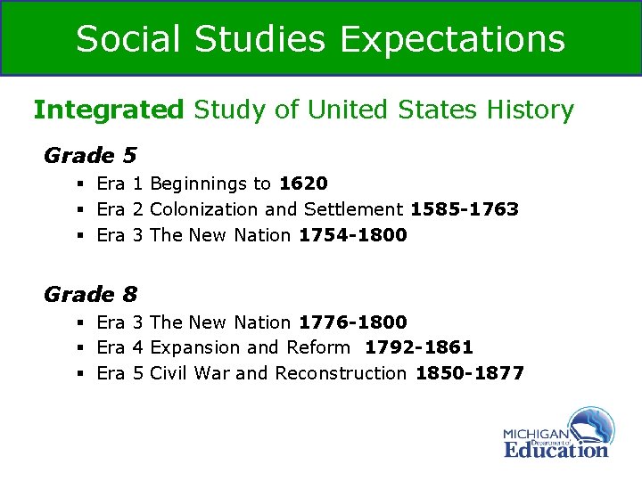 Social Studies Expectations Integrated Study of United States History Grade 5 § Era 1 Social Studies Expectations Integrated Study of United States History Grade 5 § Era 1