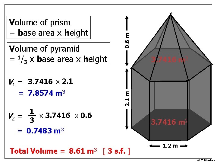 Volume of pyramid = 1/3 x base area x height 0. 6 m Volume