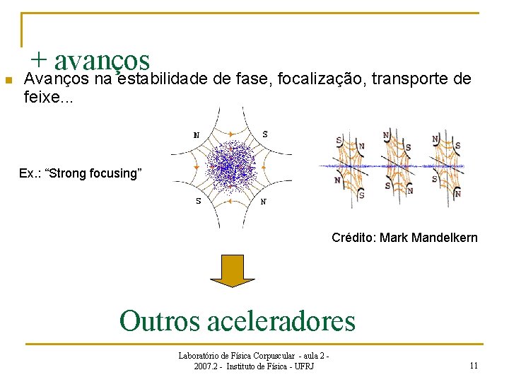 n + avanços Avanços na estabilidade de fase, focalização, transporte de feixe. . .