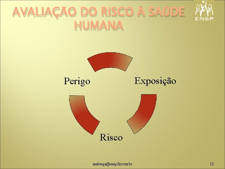 AVALIAÇÃO DO RISCO À SAÚDE HUMANA Exposição Perigo Risco anabraga@ensp. fiocruz. br 13 