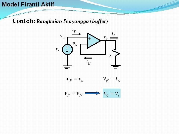 Model Piranti Aktif Contoh: Rangkaian Penyangga (buffer) i. P vs + v. N +