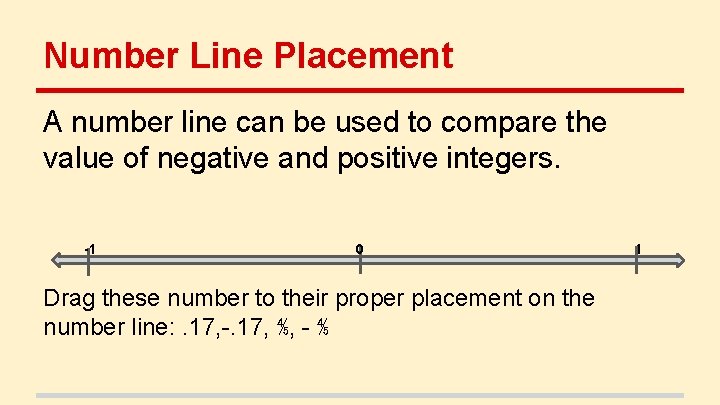 Number Line Placement A number line can be used to compare the value of