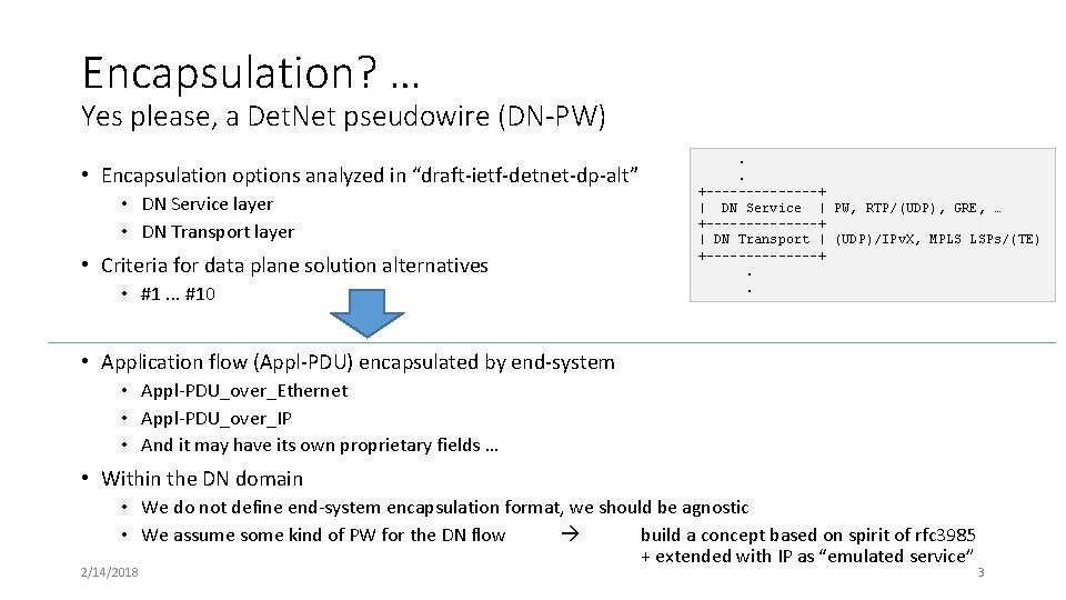 Encapsulation? … Yes please, a Det. Net pseudowire (DN-PW) • Encapsulation options analyzed in