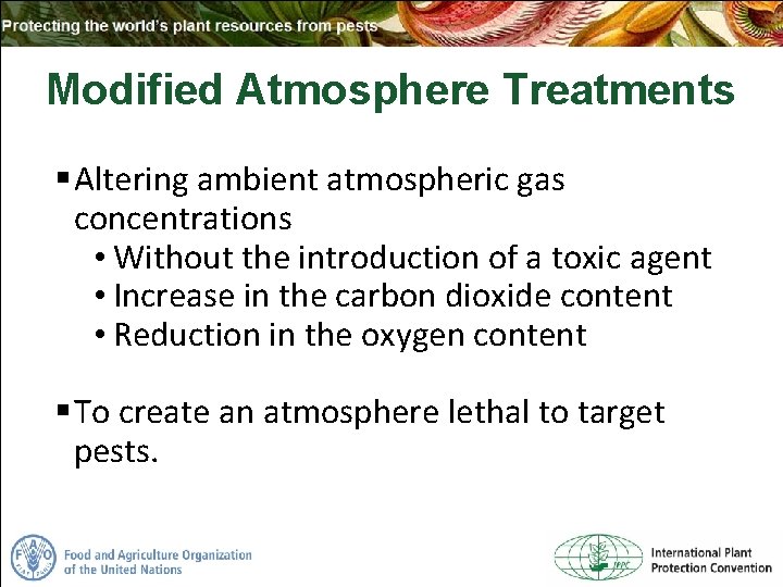 Modified Atmosphere Treatments § Altering ambient atmospheric gas concentrations • Without the introduction of