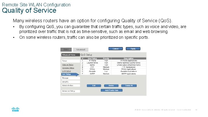 Remote Site WLAN Configuration Quality of Service Many wireless routers have an option for