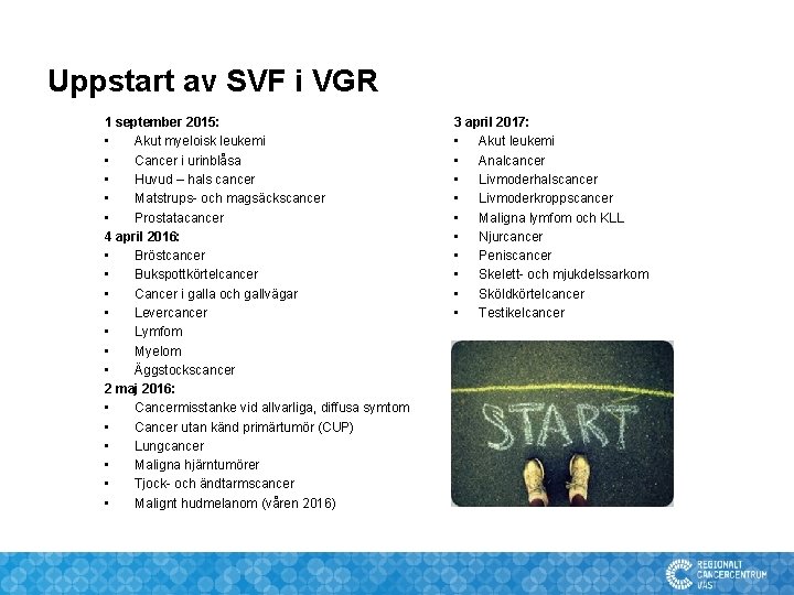 Uppstart av SVF i VGR 1 september 2015: • Akut myeloisk leukemi • Cancer