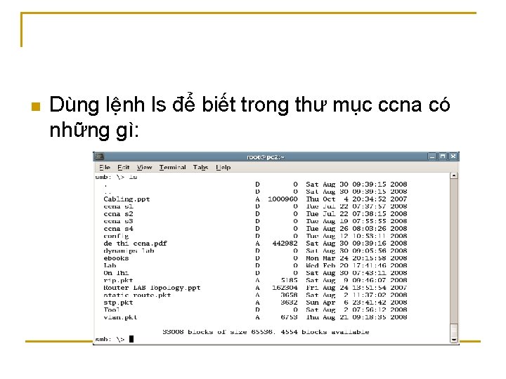 n Dùng lệnh ls để biết trong thư mục ccna có những gì: 