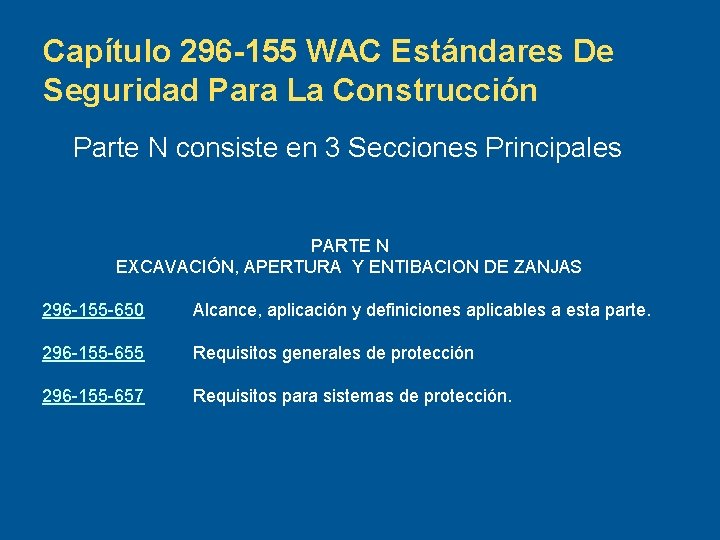 Capítulo 296 -155 WAC Estándares De Seguridad Para La Construcción Parte N consiste en