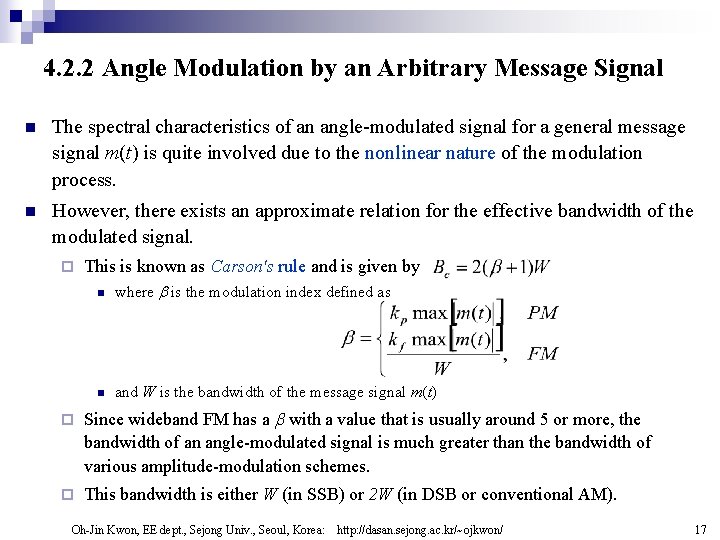4. 2. 2 Angle Modulation by an Arbitrary Message Signal n The spectral characteristics 4. 2. 2 Angle Modulation by an Arbitrary Message Signal n The spectral characteristics