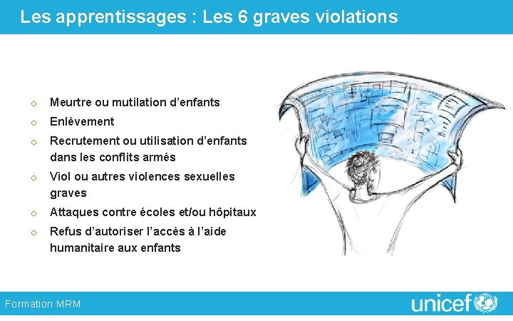 Les apprentissages : Les 6 graves violations o Meurtre ou mutilation d’enfants o Enlèvement