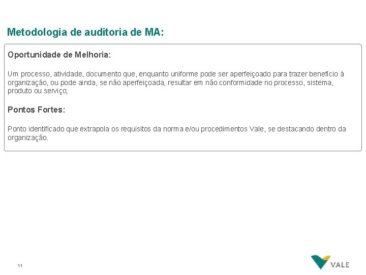 Metodologia de auditoria de MA: Oportunidade de Melhoria: Um processo, atividade, documento que, enquanto