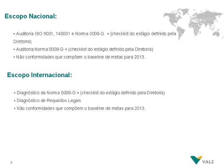 Escopo Nacional: • Auditoria ISO 9001, 140001 e Norma 0008 -G + (checklist do