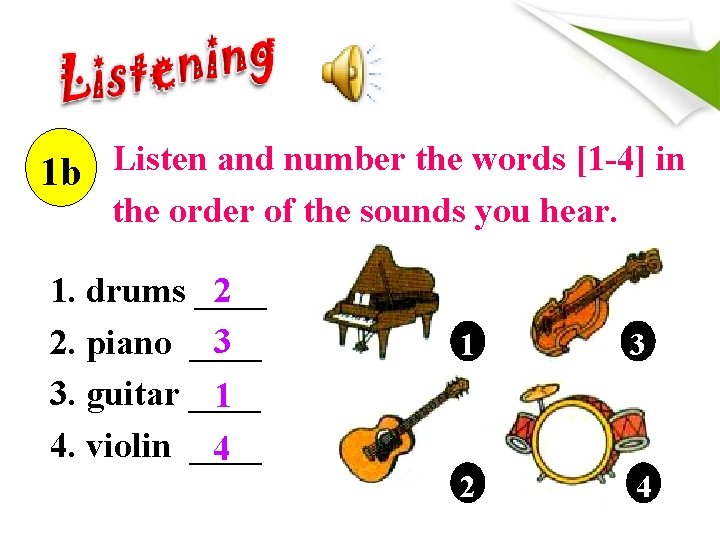 Listen and number the words [1 -4] in 1 b the order of the