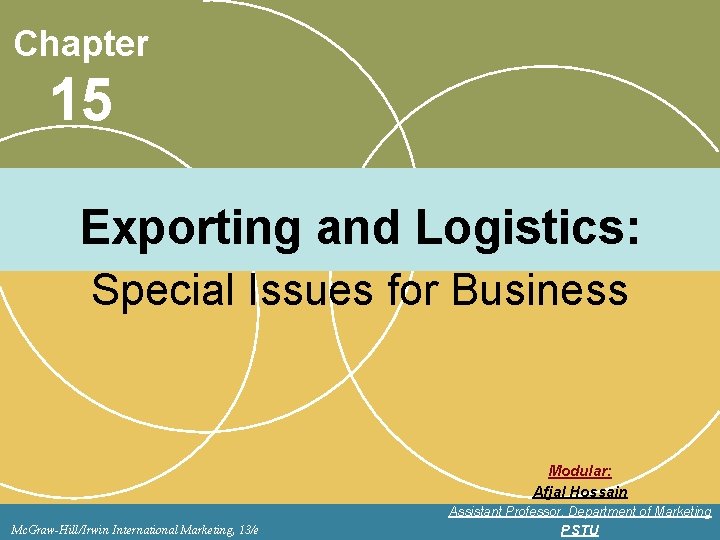 Chapter 15 Exporting and Logistics: Special Issues for Business Modular: Afjal Hossain Assistant Professor,