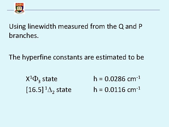 Using linewidth measured from the Q and P branches. The hyperfine constants are estimated